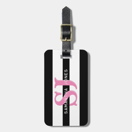 Moderne minimal bold strepen Initialen roze monogr Bagagelabel (Voorkant verticaal)