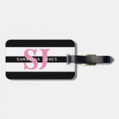 Moderne minimal bold strepen Initialen roze monogr Bagagelabel (Achterkant horizontaal)