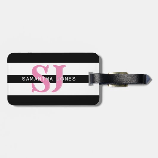 Moderne minimal bold strepen Initialen roze monogr Bagagelabel (Achterkant horizontaal)