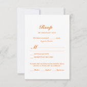 Moderne Minimal Bright Sinaasappel Wedding Maaltij RSVP Kaartje (Voorkant)