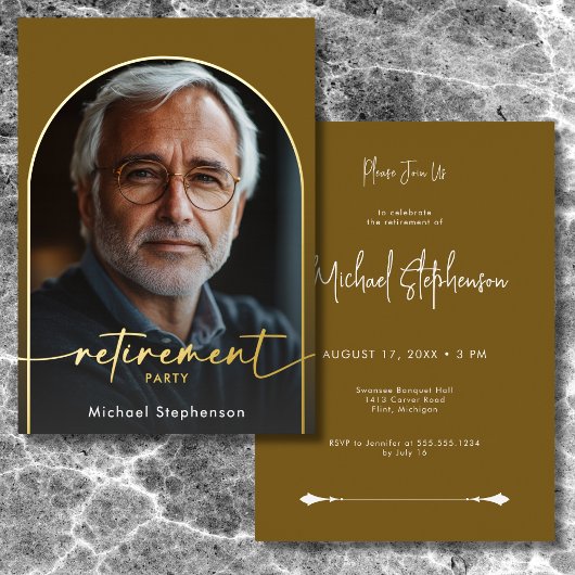 Moderne Minimal Brown Pensioenfeest Folie Uitnodiging