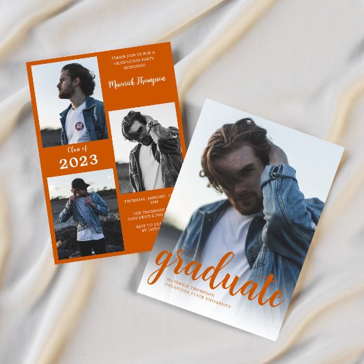 Moderne Minimal Burnt Oranje Foto Afstudeerfeest Kaart
