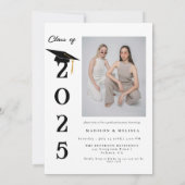 Moderne Minimal Calligraphy Foto Twin Afstuderen Kaart (Achterkant)