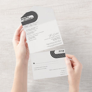 Moderne Minimal Chic Zwart & Wit Huwelijk Alles in All In One Uitnodiging