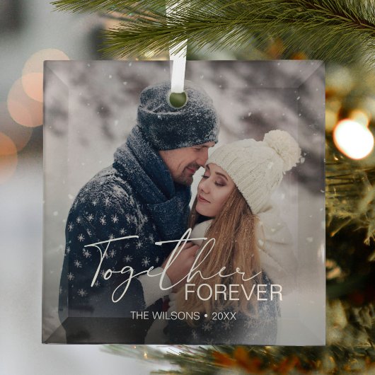 Moderne Minimal Christmas Couple Foto Glas Ornament