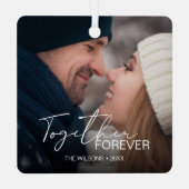 Moderne Minimal Christmas Couple Foto Metalen Ornament (Achterkant)