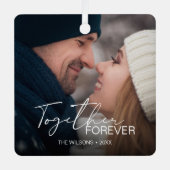 Moderne Minimal Christmas Couple Foto Metalen Ornament (Voorkant)