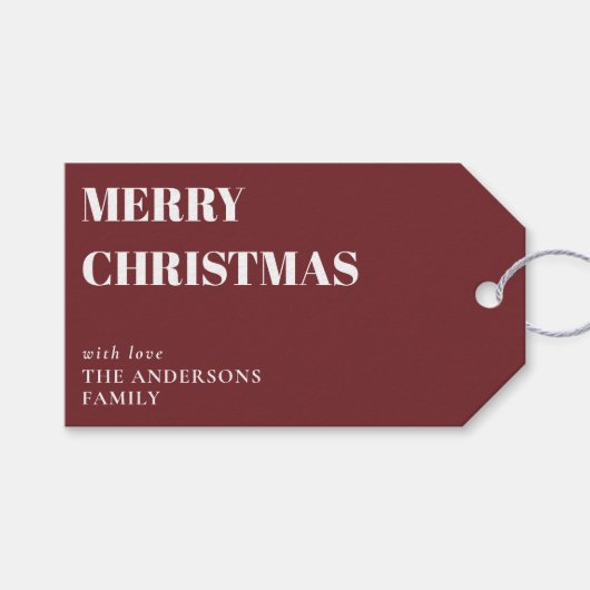 Moderne Minimal Contemporary Red Merry Christmas Cadeaulabel (Voorkant (Horizontaal))
