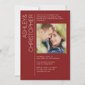 Moderne Minimal Crimson Red Engagement Party Foto Kaart (Voorkant)