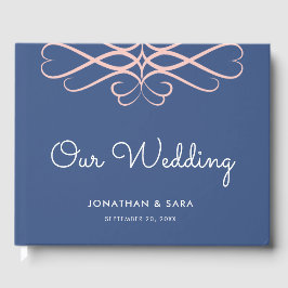 Moderne Minimal Donkerblauw Elegante Swirl Wedding Gastenboek