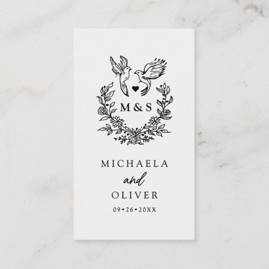 Moderne Minimal Doves & Script Wedding Details Informatiekaartje (Achterkant)