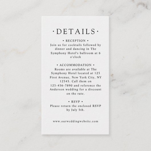 Moderne Minimal Doves & Script Wedding Details Informatiekaartje (Voorkant)