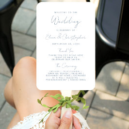 Moderne Minimal Dusty Blue Script Wedding Program Handwaaier