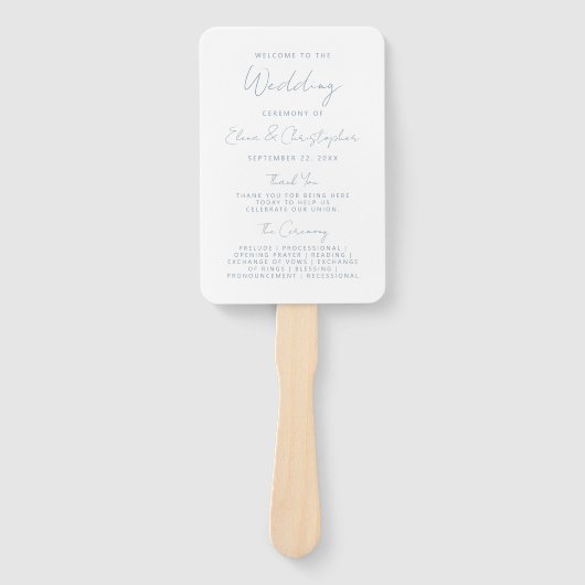 Moderne Minimal Dusty Blue Script Wedding Program Handwaaier (Voorkant)