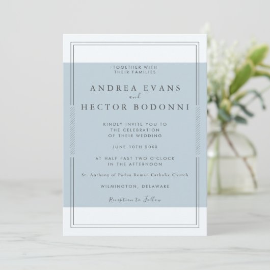 Moderne Minimal Dusty Blue Weeding Kaart (Staand voorkant)