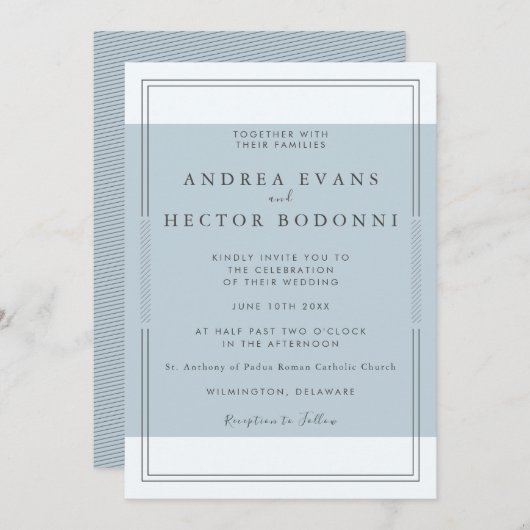 Moderne Minimal Dusty Blue Weeding Kaart (Voorkant / Achterkant)