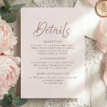 Moderne Minimal Dusty Pink Script Wedding Details