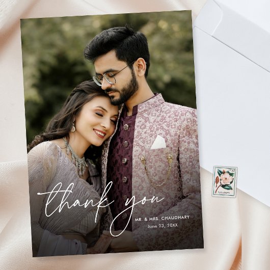 Moderne Minimal Elegant Chic 2 foto's Huwelijk Bedankkaart