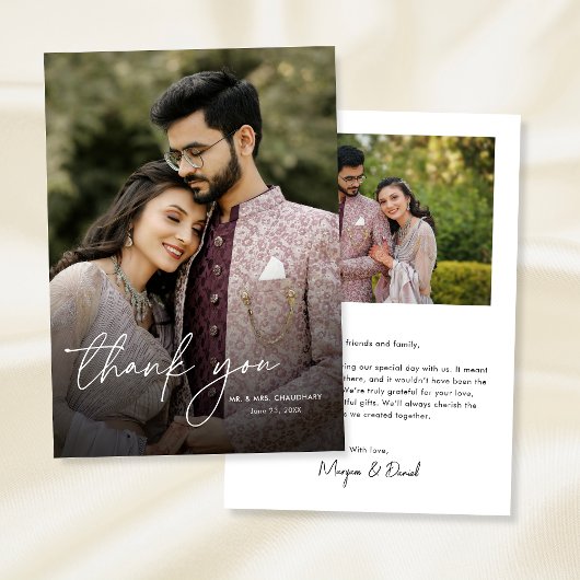 Moderne Minimal Elegant Chic 2 foto's Huwelijk Bedankkaart