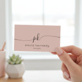 Moderne Minimal Elegant Monogram Roze Blush QR Cod Visitekaartje