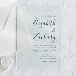 Moderne Minimal Emerald Green Script Wedding Acryl Uitnodigingen