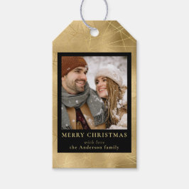 Moderne Minimal Faux Gold Kerstfoto Cadeaulabel