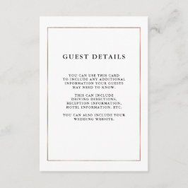 Moderne minimal Faux Roos Gold Border Gast Details Informatiekaartje