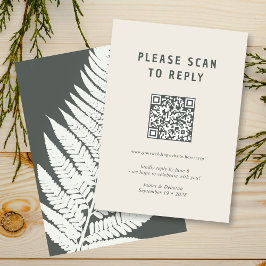 Moderne Minimal Fern Botanical Woodland QR Code RSVP Kaartje