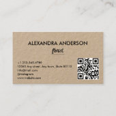 Moderne Minimal Floral Kraft Script QR-code Visitekaartje (Achterkant)