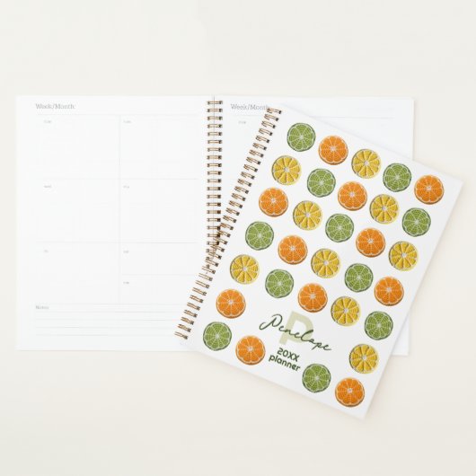 Moderne Minimal Fresh Crochet Citrus Slices Naam Planner (Display)