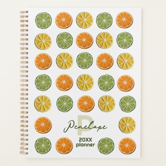 Moderne Minimal Fresh Crochet Citrus Slices Naam Planner (Voorkant)