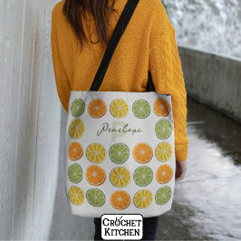 Moderne Minimal Fresh Crochet Citrus Slices Naam Tote Bag