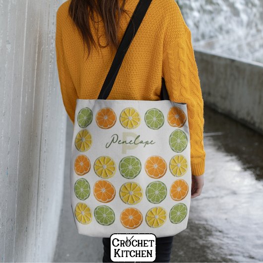 Moderne Minimal Fresh Crochet Citrus Slices Naam Tote Bag