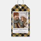 Moderne Minimal Gold Plaid Kerstfoto Cadeaulabel (Voorkant)