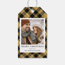 Moderne Minimal Gold Plaid Kerstfoto Cadeaulabel