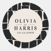 Moderne minimal grafische zwarte & witte feestdeco ronde sticker (Voorkant)