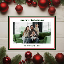 Moderne Minimal Green Border Photo Holiday Kaart