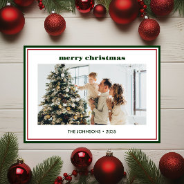 Moderne Minimal Green Border Photo Holiday Kaart