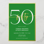 Moderne Minimal Green Fifty Script Verjaardag Folie Uitnodiging (Voorkant)