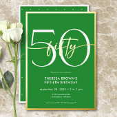 Moderne Minimal Green Fifty Script Verjaardag Folie Uitnodiging