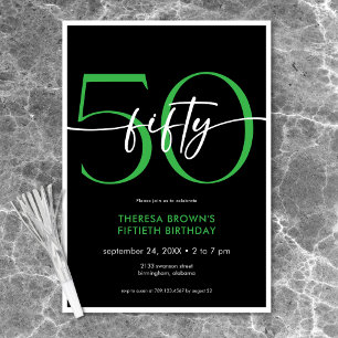 Moderne Minimal Green Fifty Script Verjaardag Kaart
