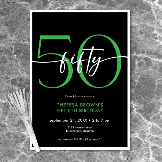 Moderne Minimal Green Fifty Script Verjaardag Kaart