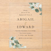 Moderne Minimal Green Leaf Engagement Party Acryl Uitnodigingen (Voorkant)