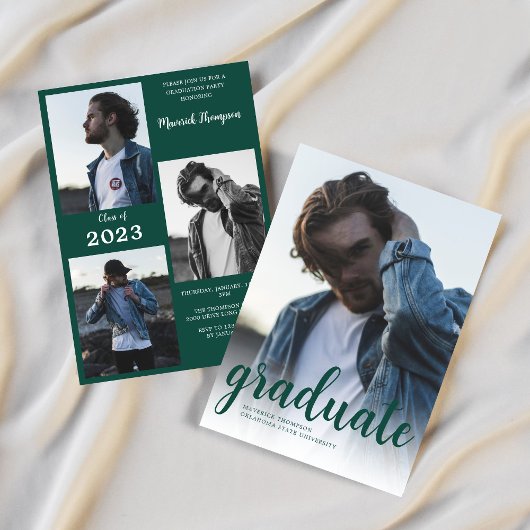 Moderne Minimal Green Photo Graduation Party Kaart