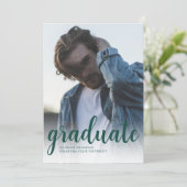 Moderne Minimal Green Photo Graduation Party Kaart (Staand voorkant)
