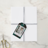 Moderne Minimal Green Plaid Kerstmis Familie Foto Cadeaulabel (Met Touw)