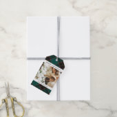 Moderne Minimal Green Plaid Kerstmis Familie Foto Cadeaulabel (Met Touw)