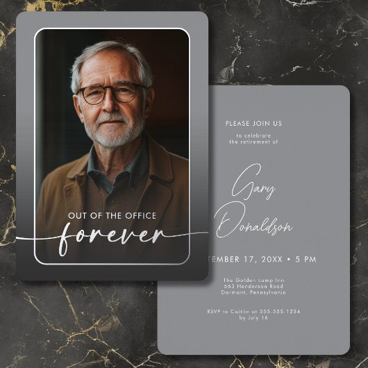 Moderne Minimal Grey Foto Retirement Party Folie Uitnodiging