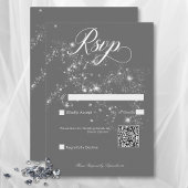 Moderne Minimal Grijs & Wit Glam Diamanten QR Code RSVP Kaartje
