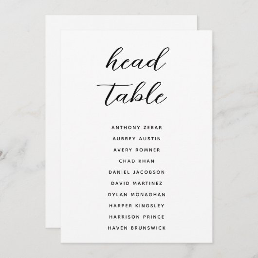 Moderne Minimal Head Table Zitkaarten Kaarten (Voorkant / Achterkant)